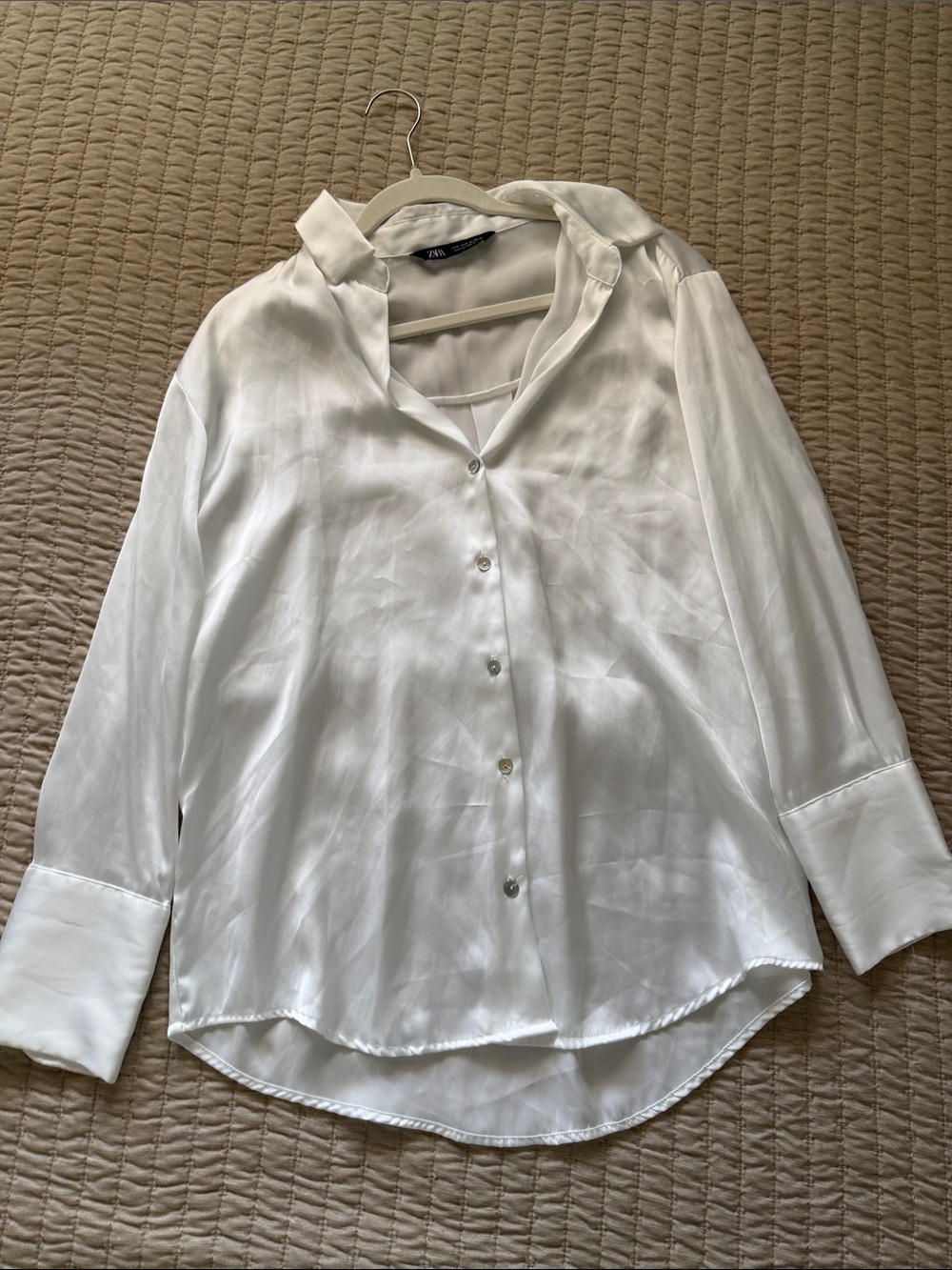 Zara White Satin Button-Up Blouse